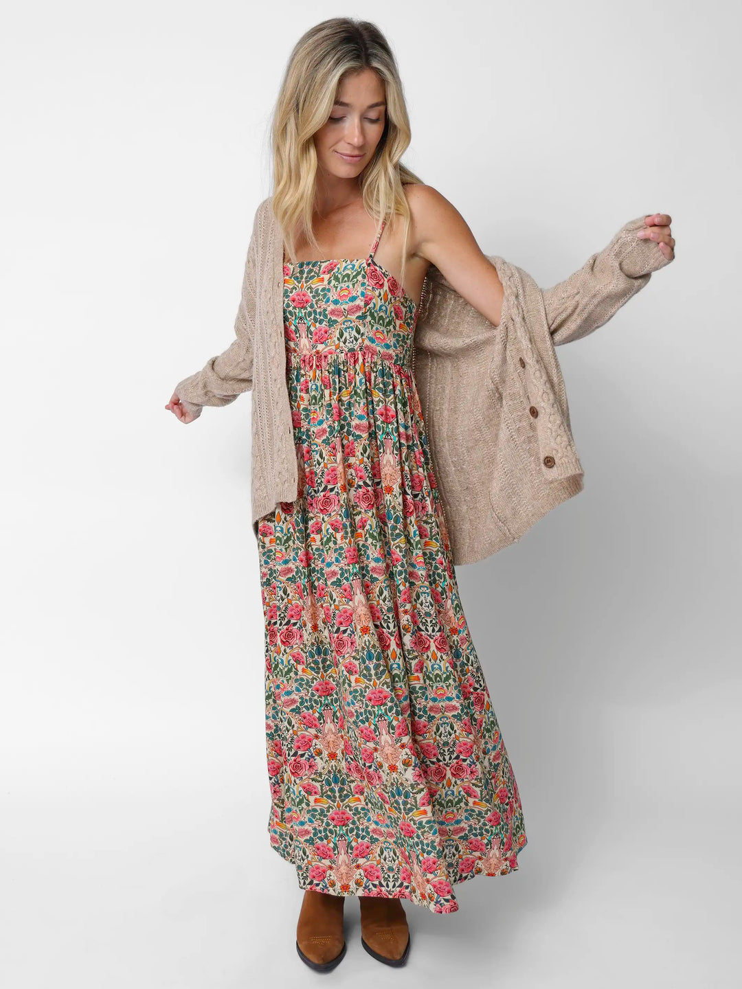 Bailey Maxi Dress - Cream Pink Rose