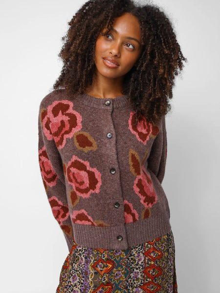 Jacquard Button Front Cardigan Sweater - Brown Rose – Natural Life