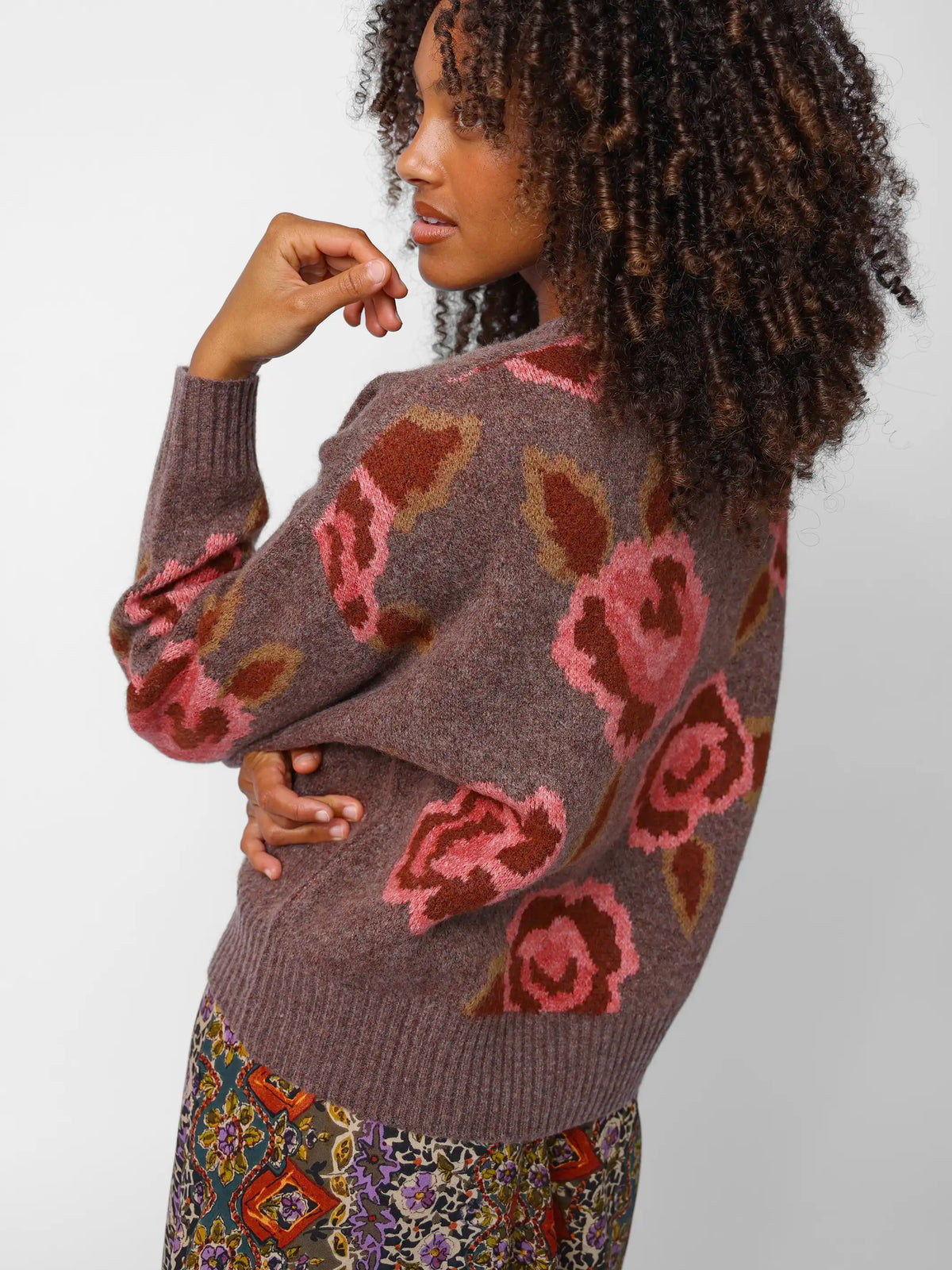トップス Leopard Rose flower motif knit cardigan Jacquard Button Front Cardigan Sweater - Brown Rose – Natural Life