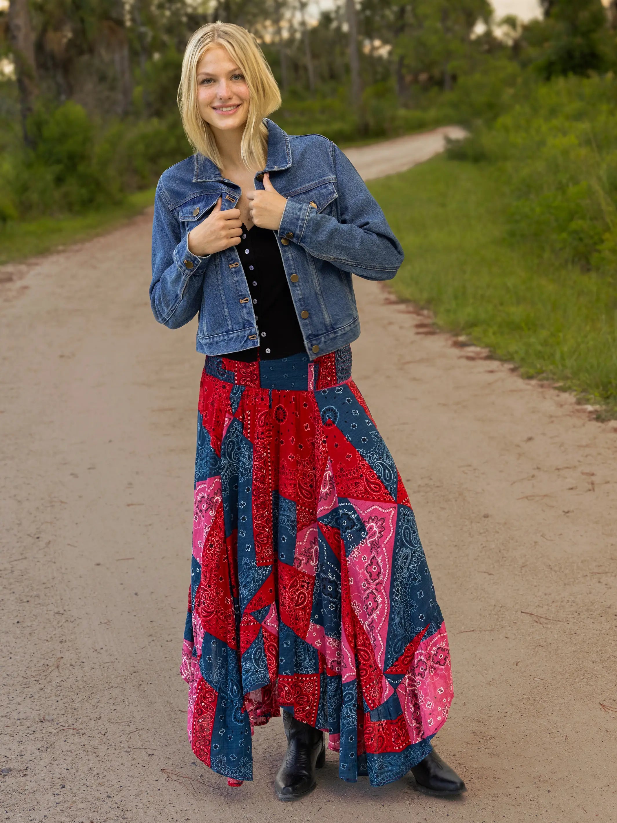 Feelin' Alive Convertible Midi Skirt - Bandana Patchwork Red