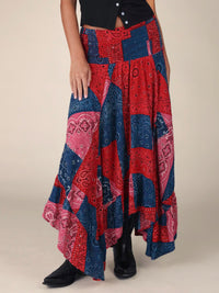 Feelin' Alive Convertible Midi Skirt - Bandana Patchwork Red-view 1