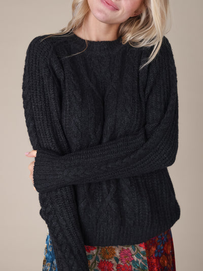 Super Soft Cable Knit Sweater - Black-view 1