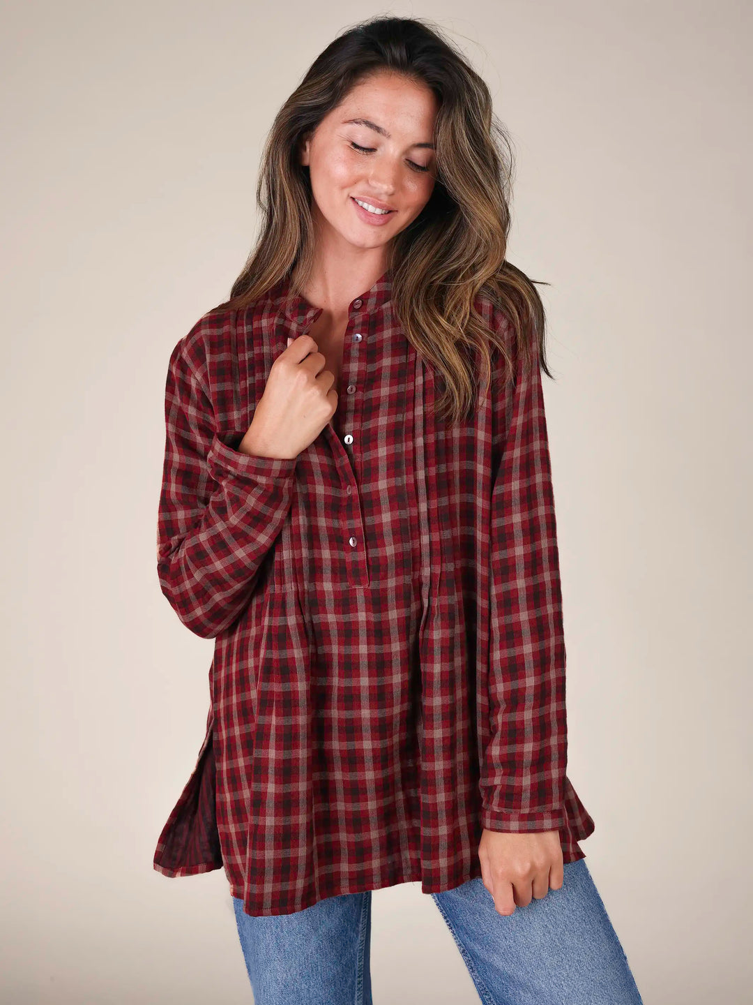 Lowen Cotton Tunic - Cranberry Tan Plaid – Natural Life