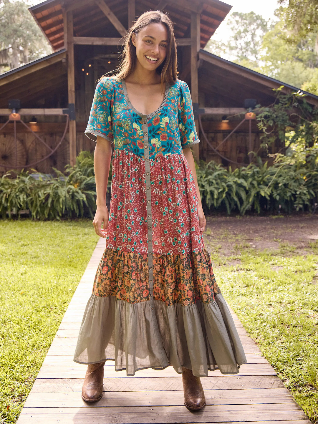 Maeve Maxi Dress Turquoise Red Mixed Floral Natural Life