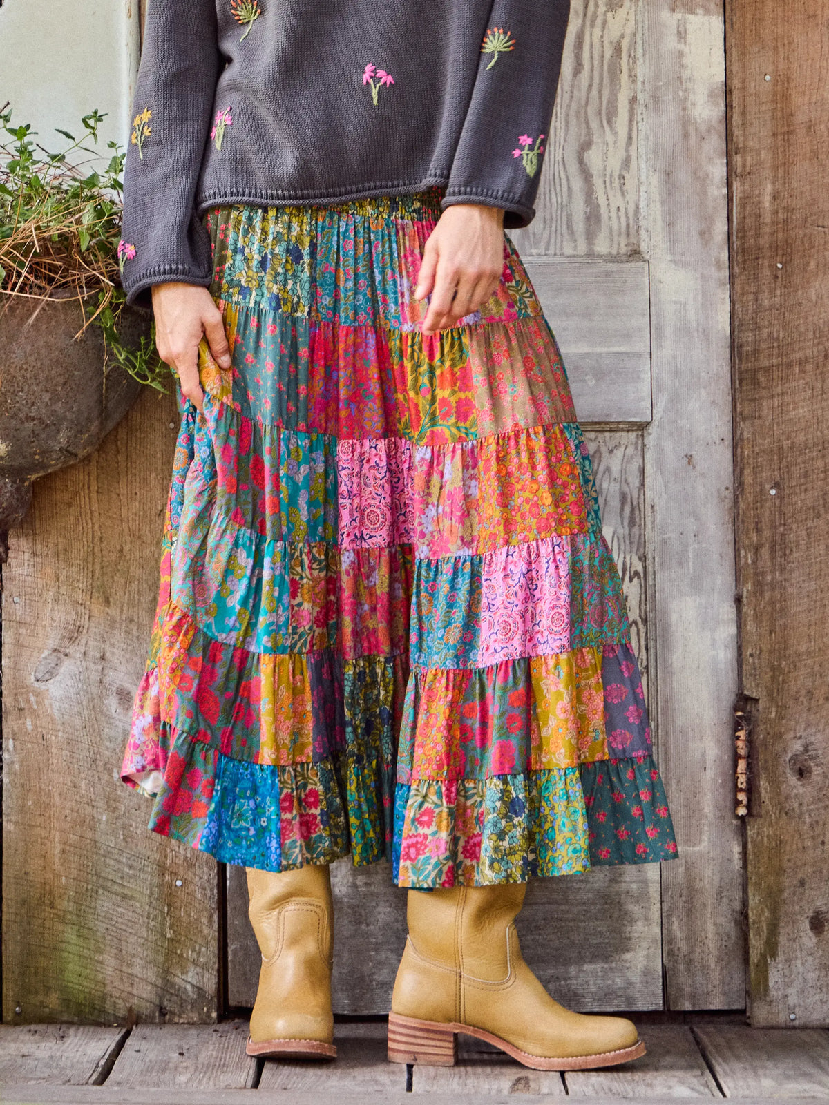 Opal Patchwork Midi Skirt - Bright Patchwork Zinnias – Natural Life