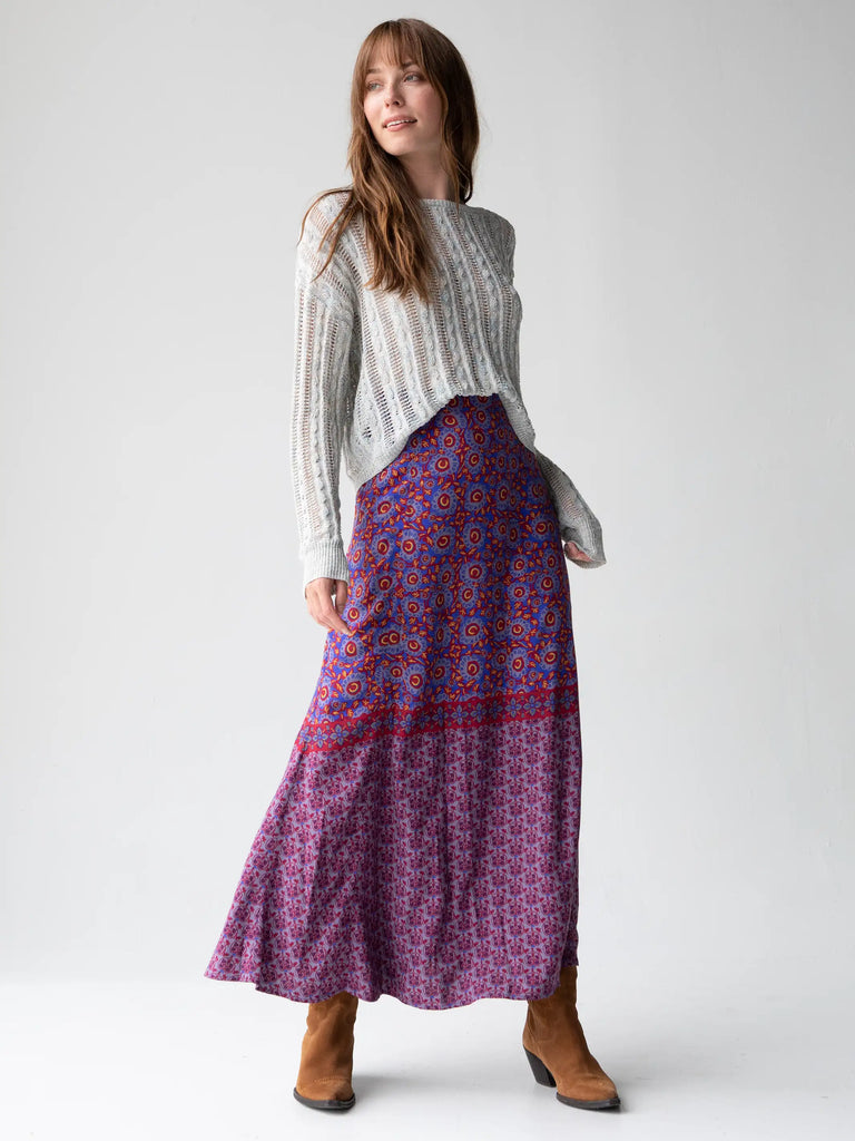 Amy Maxi Skirt - Red Blue Gold Border-view 1
