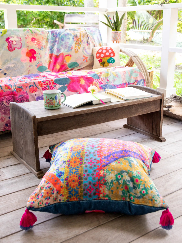 Cozy Pillow Floor Cushion - Teal Folk Flower-view 2
