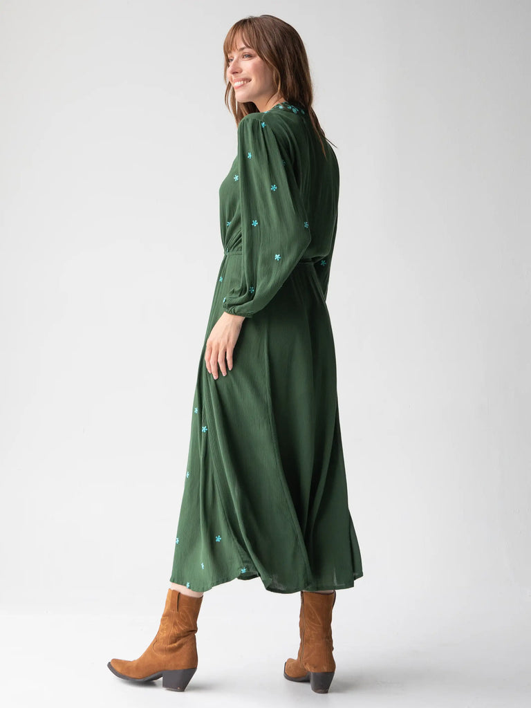 Brae Embroidered Midi Dress - Olive-view 3
