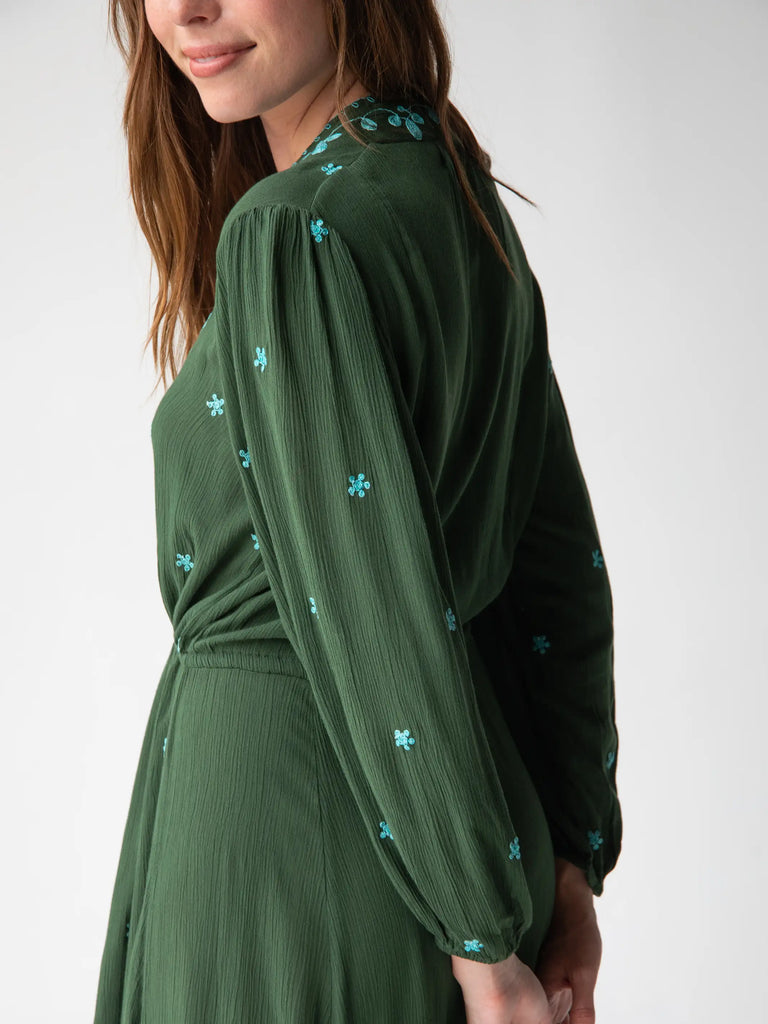 Brae Embroidered Midi Dress - Olive-view 4