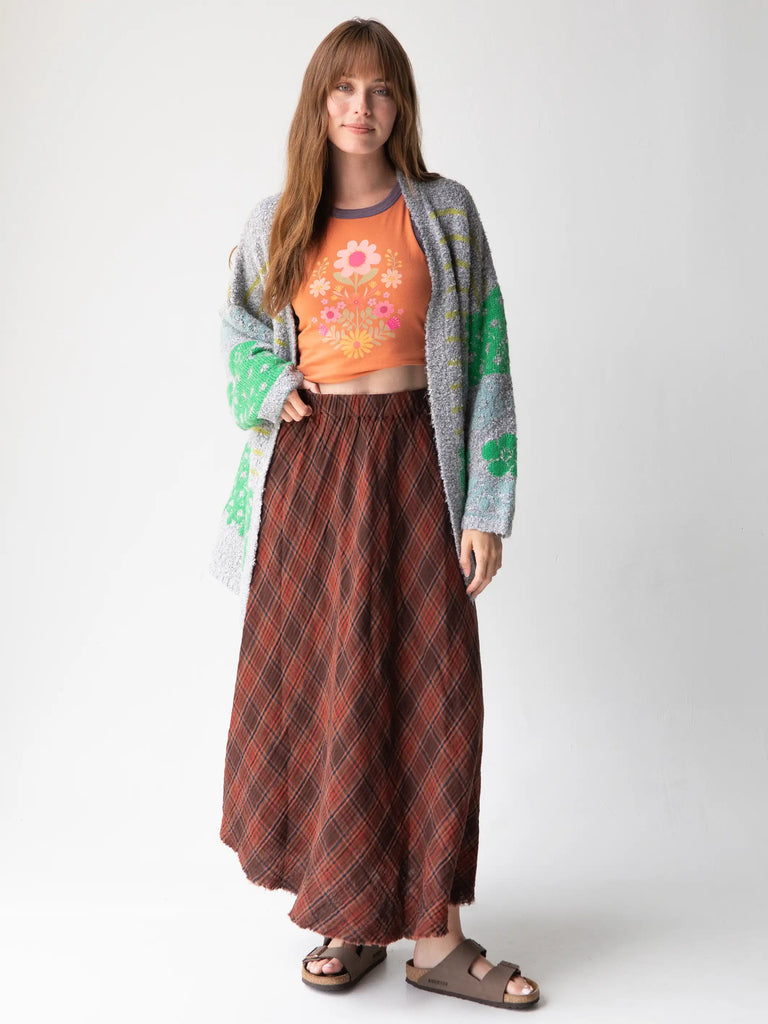 Maisy Frayed Maxi Skirt - Rust Plaid-view 4