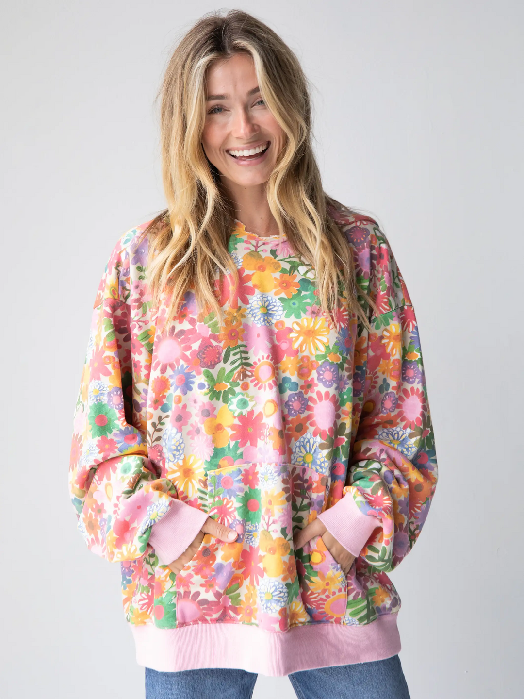 Oversized Printed Hoodie Rainbow Floral – Natural Life