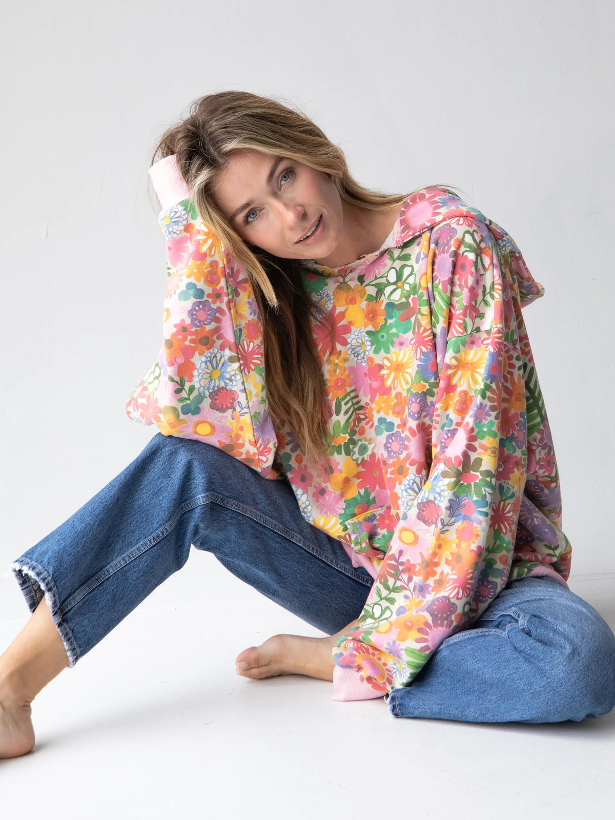 Oversized Printed Hoodie - Rainbow Floral – Natural Life display picture 2