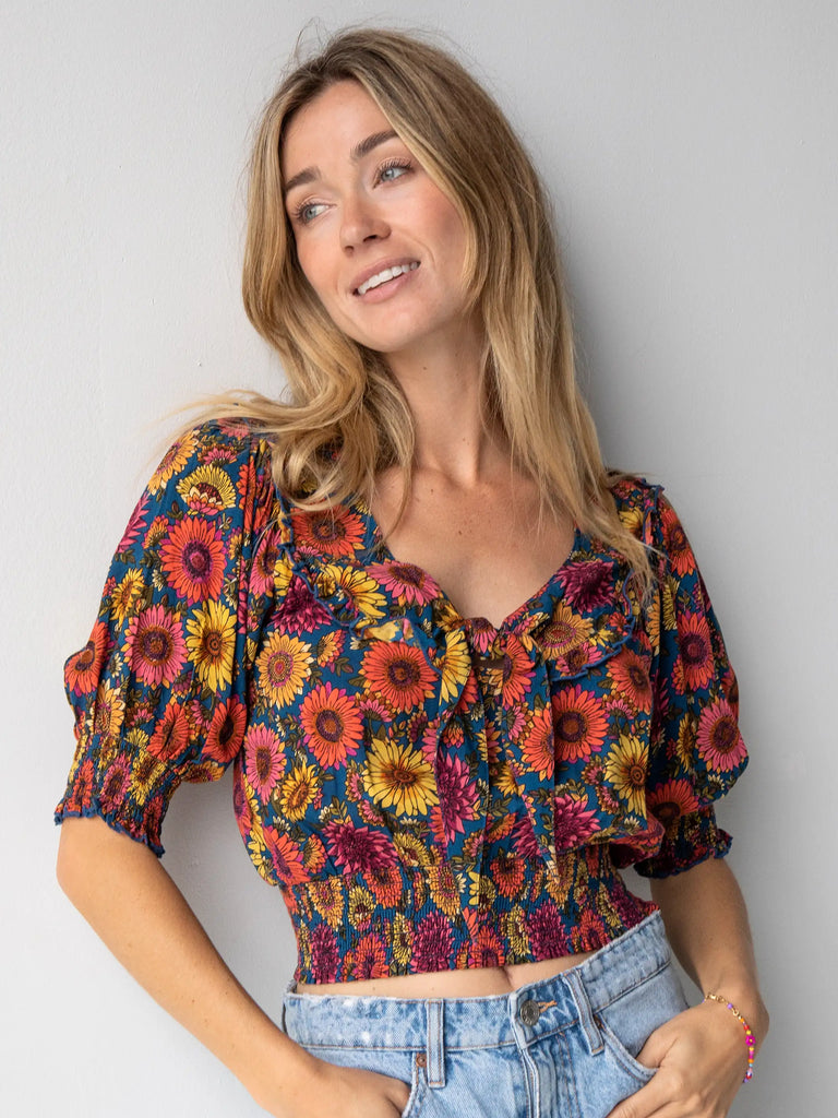 Good Vibes Smocked Top - Sunflower-view 1
