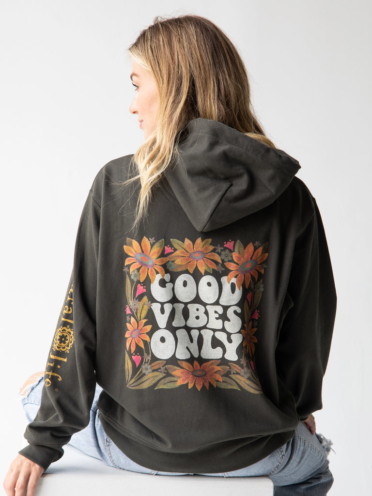 Natural Life Hoodie Sweatshirt - Charcoal Good Vibes Only-view 1