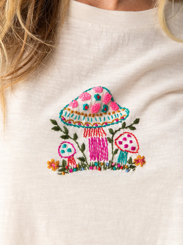Hand Embroidered Tee - Mushroom-view 1