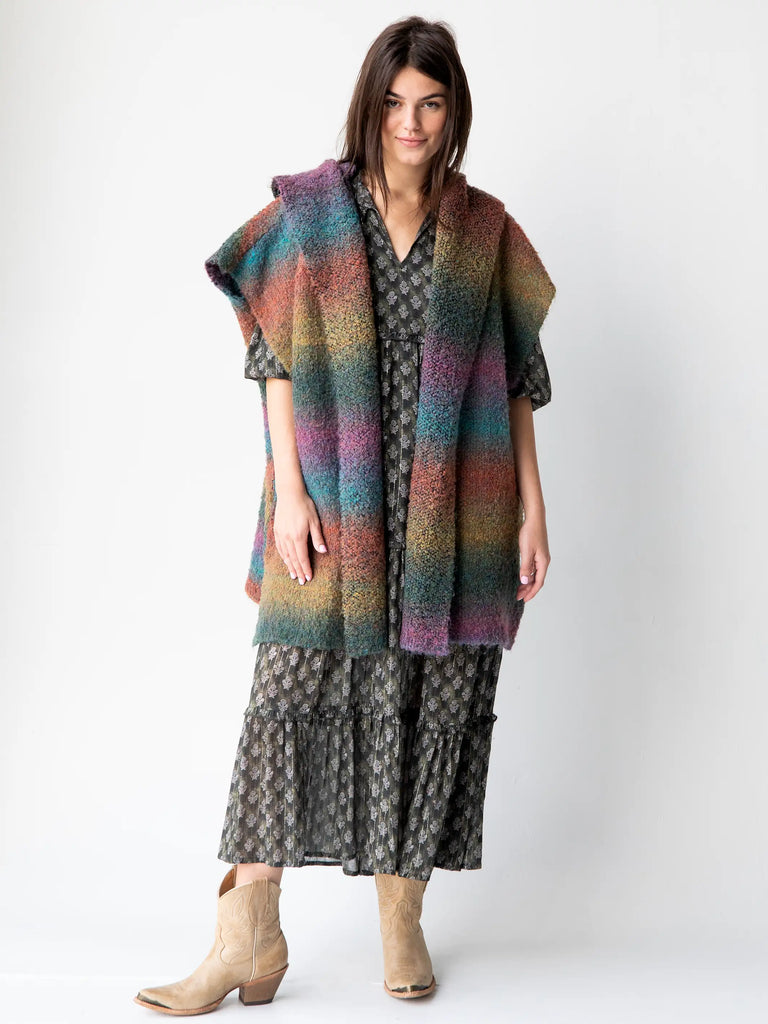 Ombre Sweater Poncho - Teal-view 5