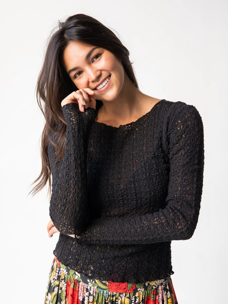 Lace Layering Top - Black-view 2