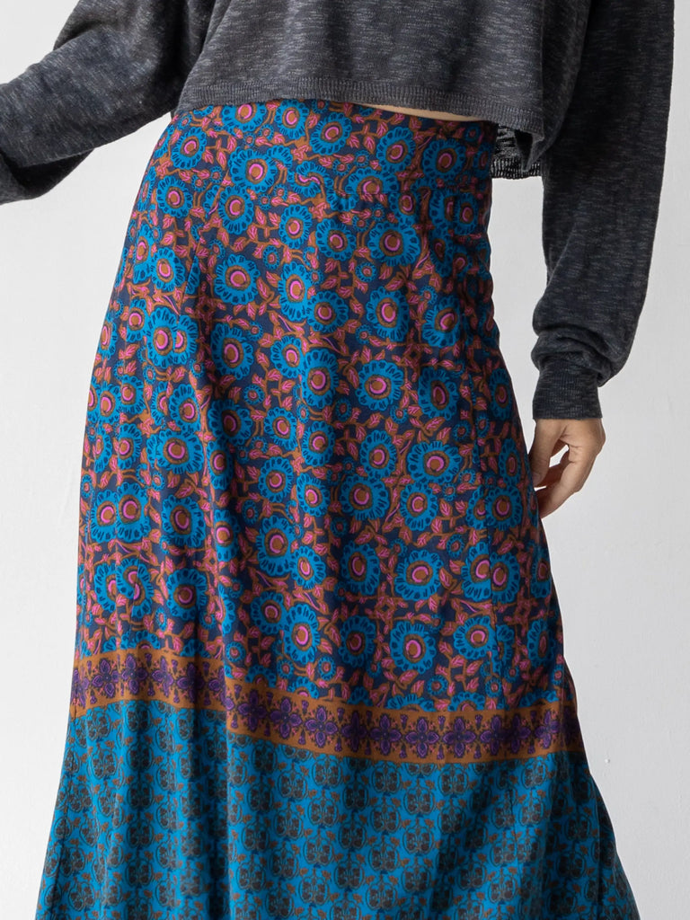 Amy Maxi Skirt - Teal Gold Border-view 3