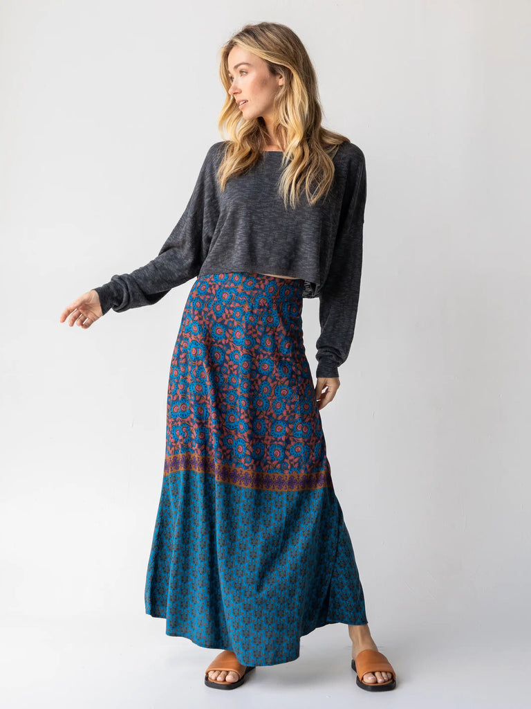 Amy Maxi Skirt - Teal Gold Border-view 1