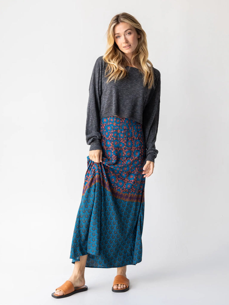 Amy Maxi Skirt - Teal Gold Border-view 2