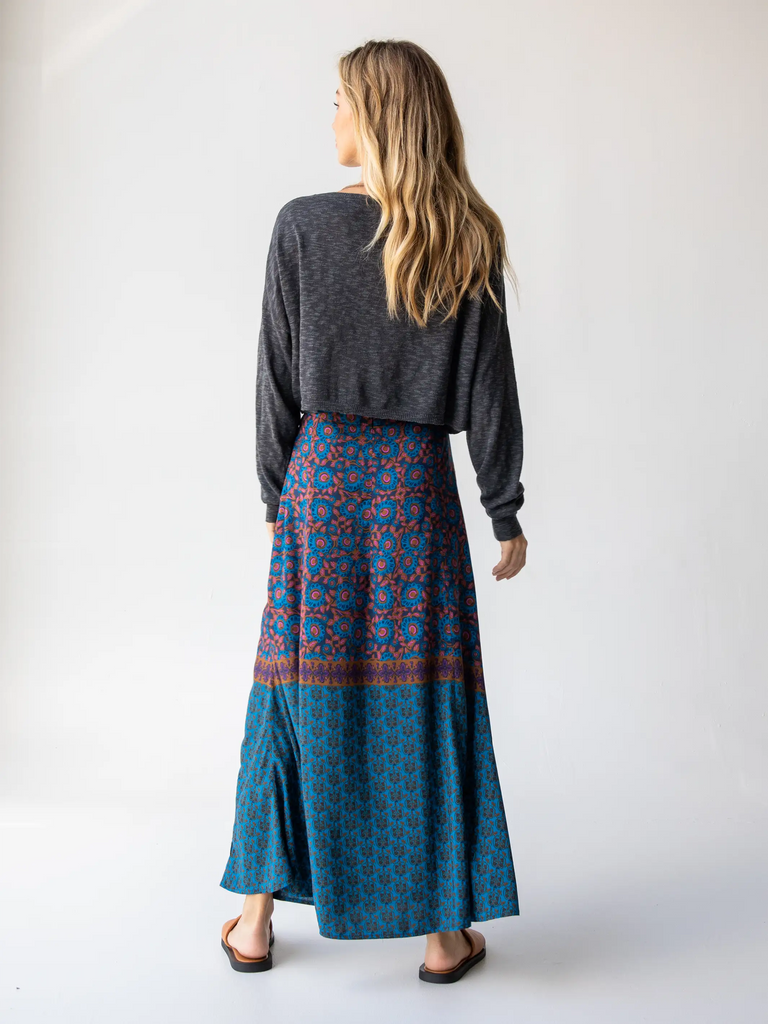 Amy Maxi Skirt - Teal Gold Border-view 5