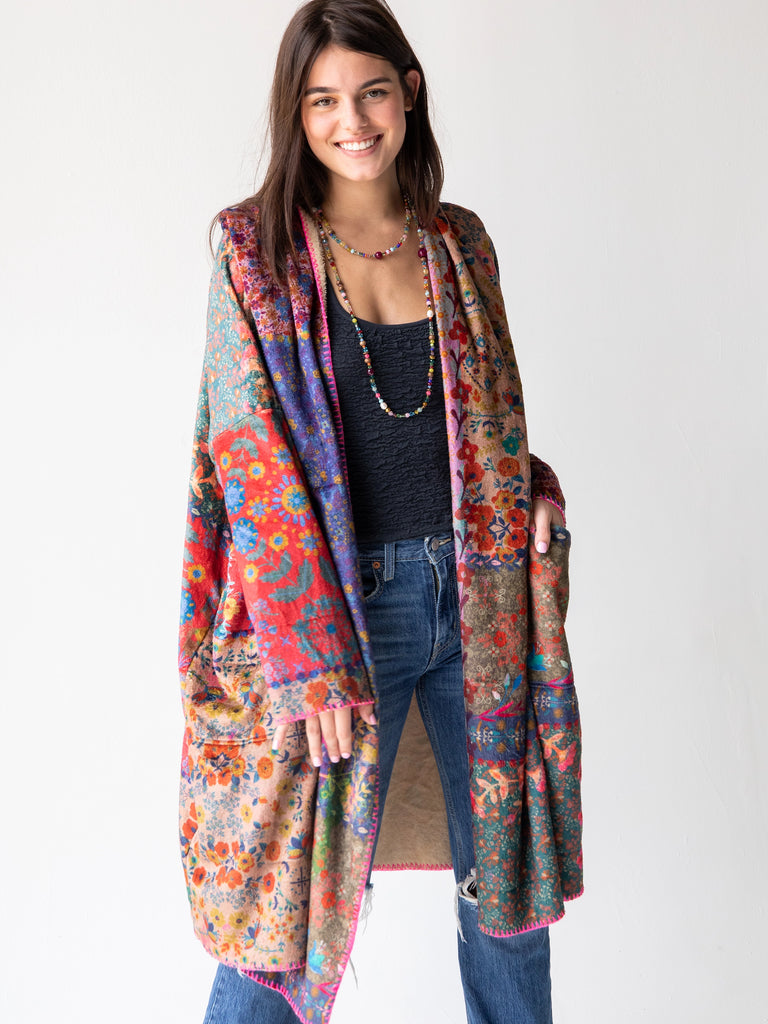 Long Blanket Kimono - Vintage Patchwork-view 1