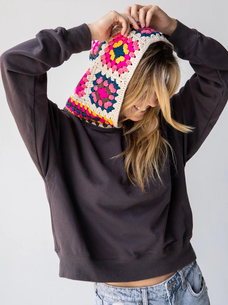 Crochet Hood Sweatshirt - Charcoal-view 1