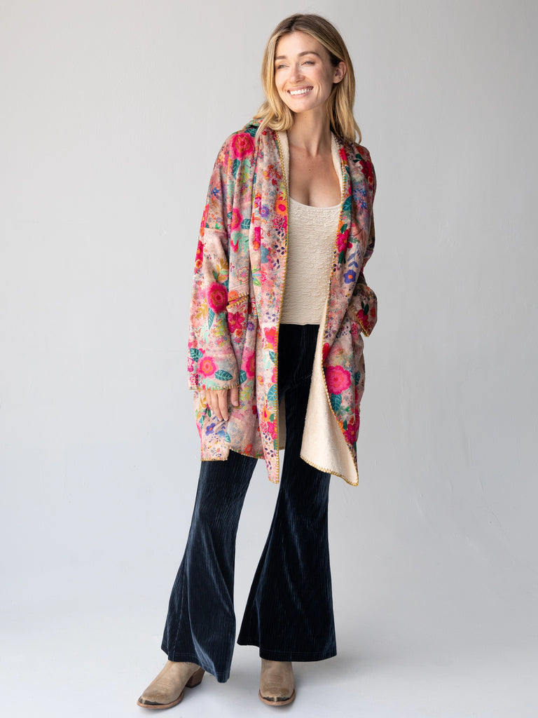 Cozy Blanket Kimono - Taupe Ditsy-view 4