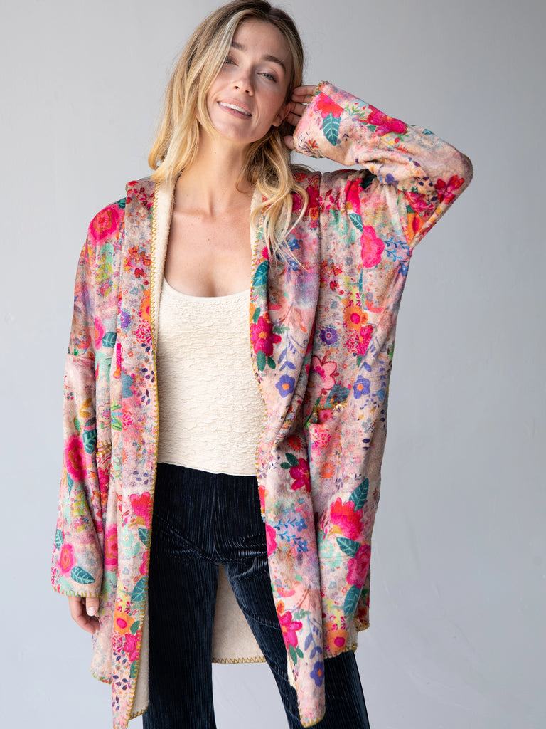Cozy Blanket Kimono - Taupe Ditsy-view 3