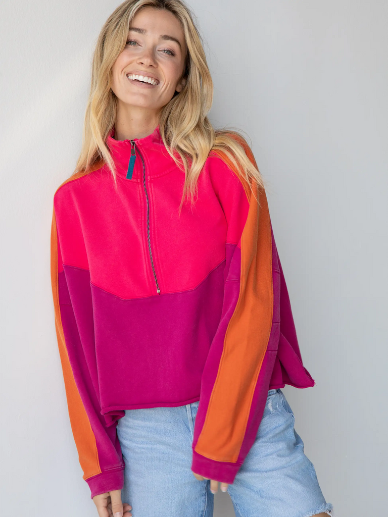 Jess Color Block Pullover - Hot Pink-view 3