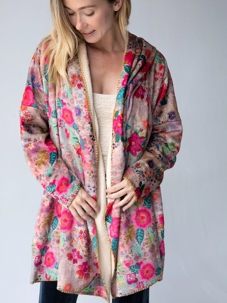 Cozy Blanket Kimono - Taupe Ditsy-view 2
