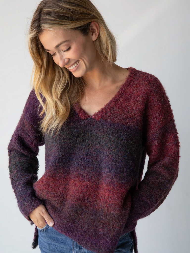 Snuggle Up V-Neck Sweater - Eggplant-view 4