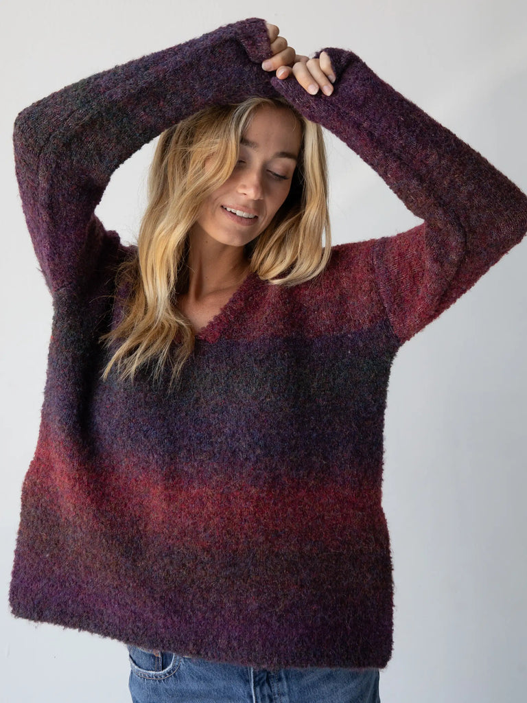 Snuggle Up V-Neck Sweater - Eggplant-view 3
