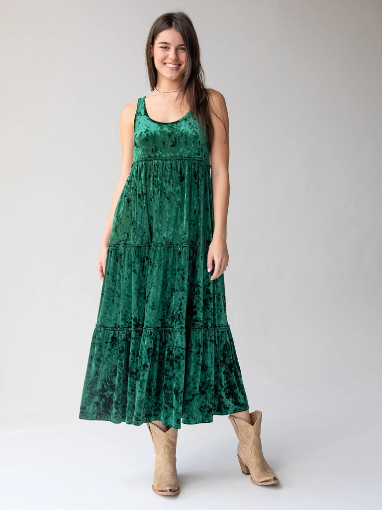Karlie Velvet Maxi Dress - Evergreen-view 3