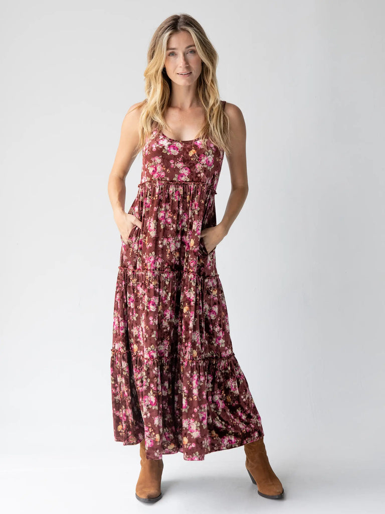 Karlie Velvet Maxi Dress - Rust Bouquets-view 4