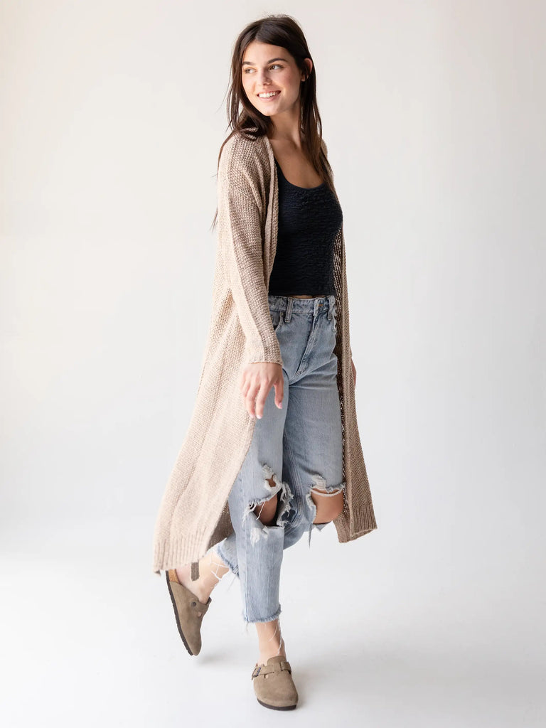 Cable Knit Duster - Tan-view 4