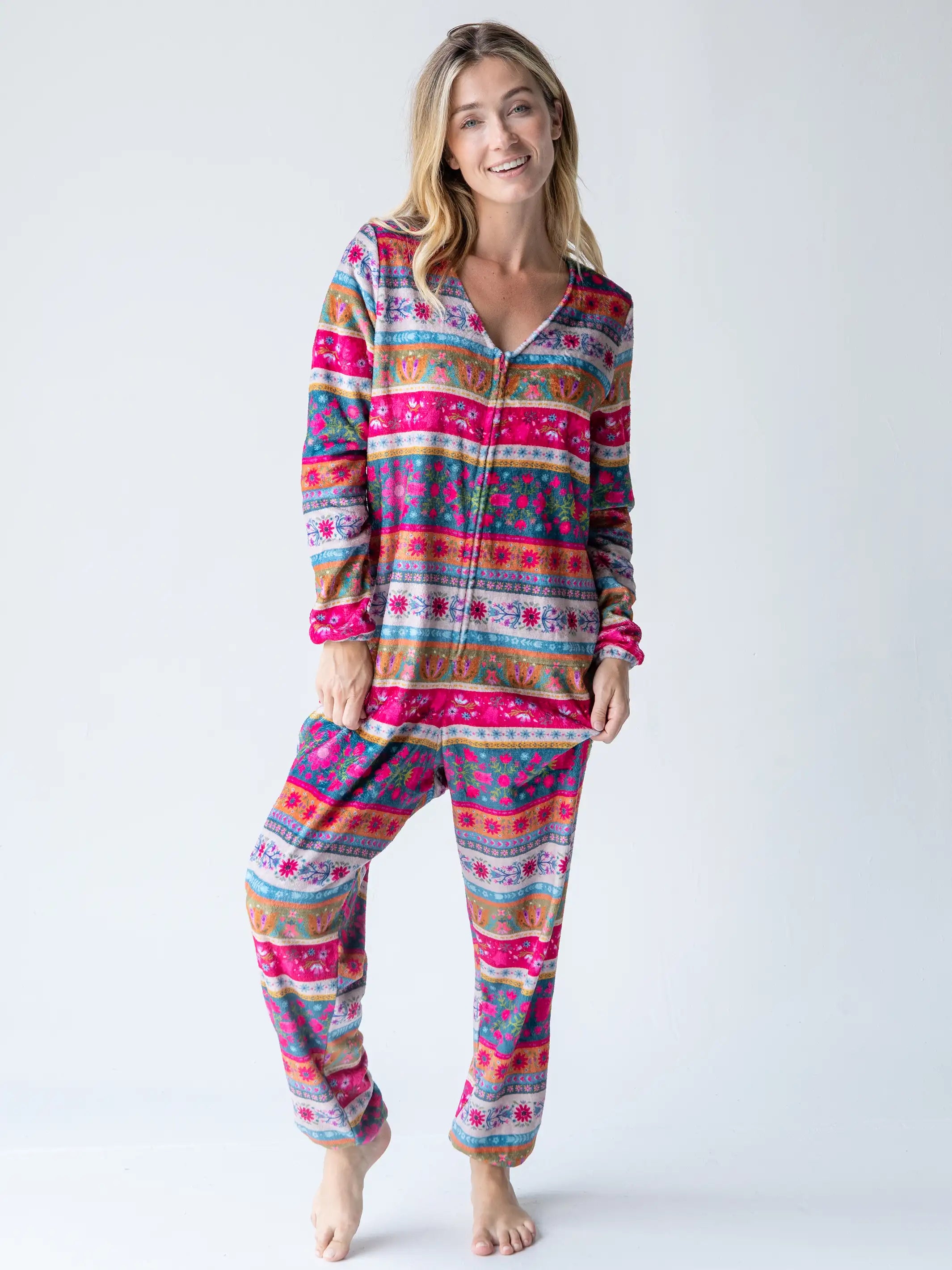 Fleece Onesie Pajamas Vintage Rose Patchwork Natural Life