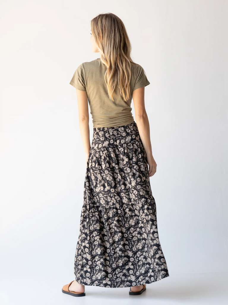 Calla Maxi Skirt - Black Tan Leafy Floral-view 4