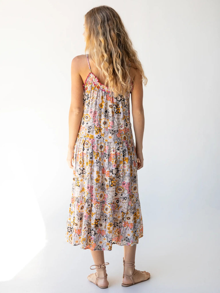 Embroidered Harley Dress - Tan Orange Floral-view 3