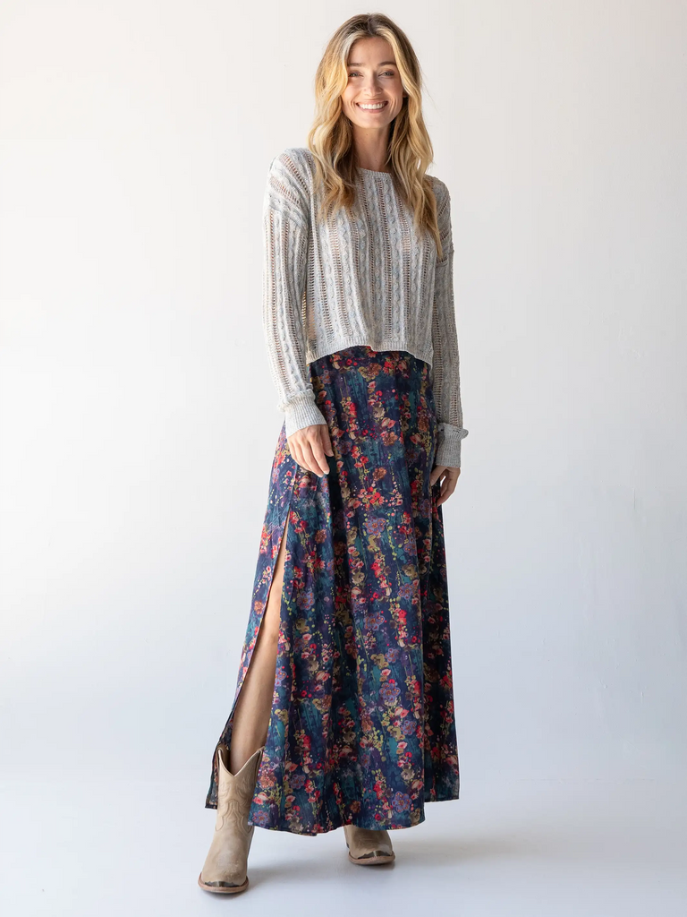 Ginger Side-Slit Maxi Skirt - Watercolor Floral-view 1