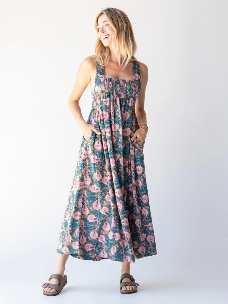 Claudia Smocked Maxi Dress - Pink Blue Floral-view 2