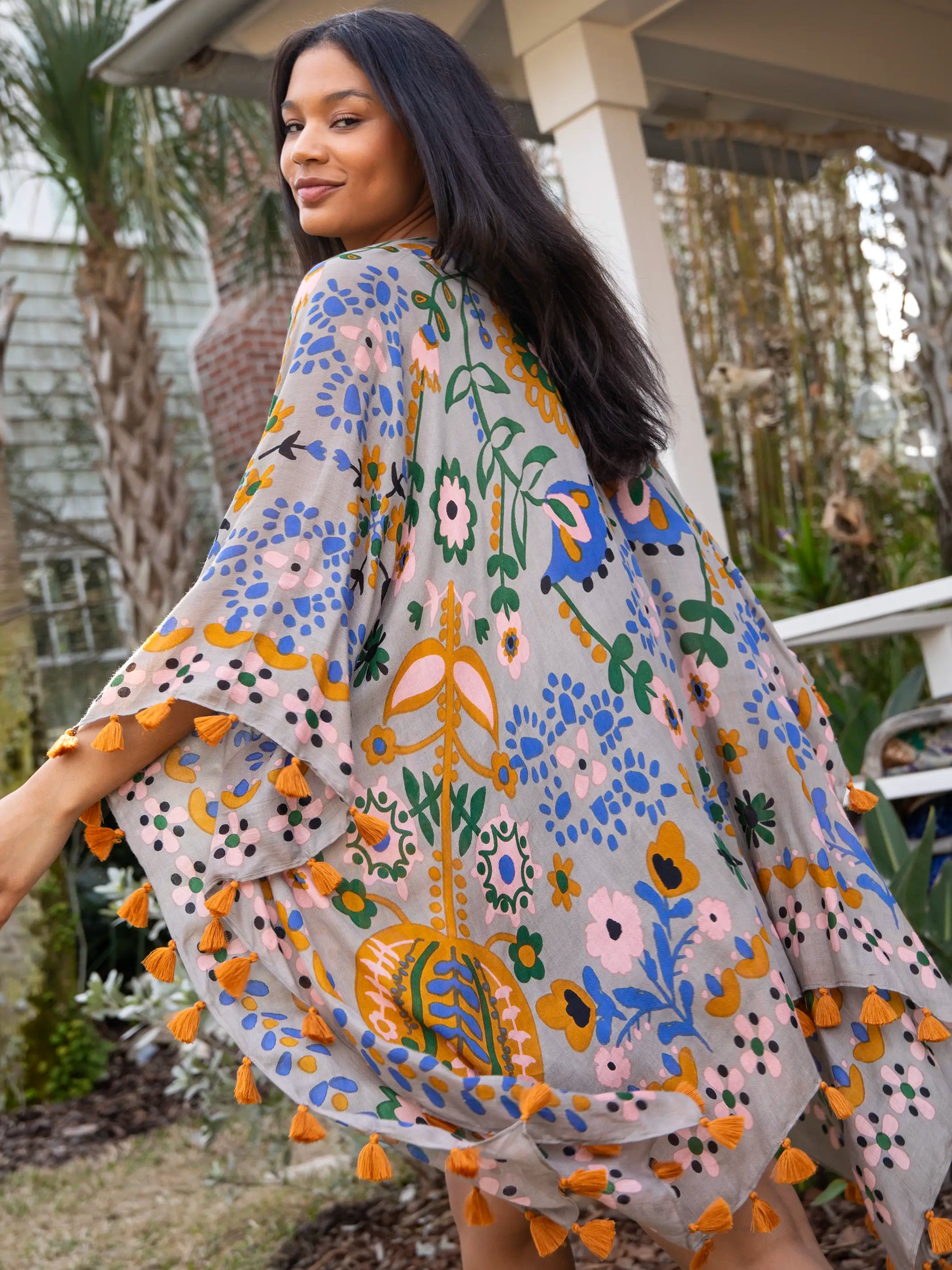 Soleil Tassel Kimono - Light Grey Mandala – Natural Life