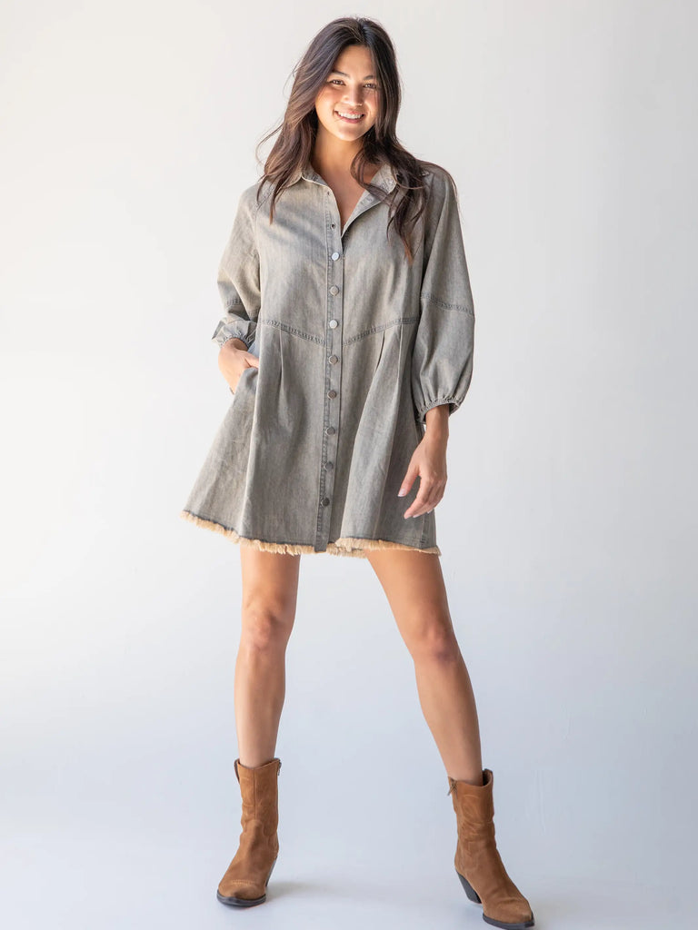 Marissa Chambray Shirt Dress - Stone Grey-view 3