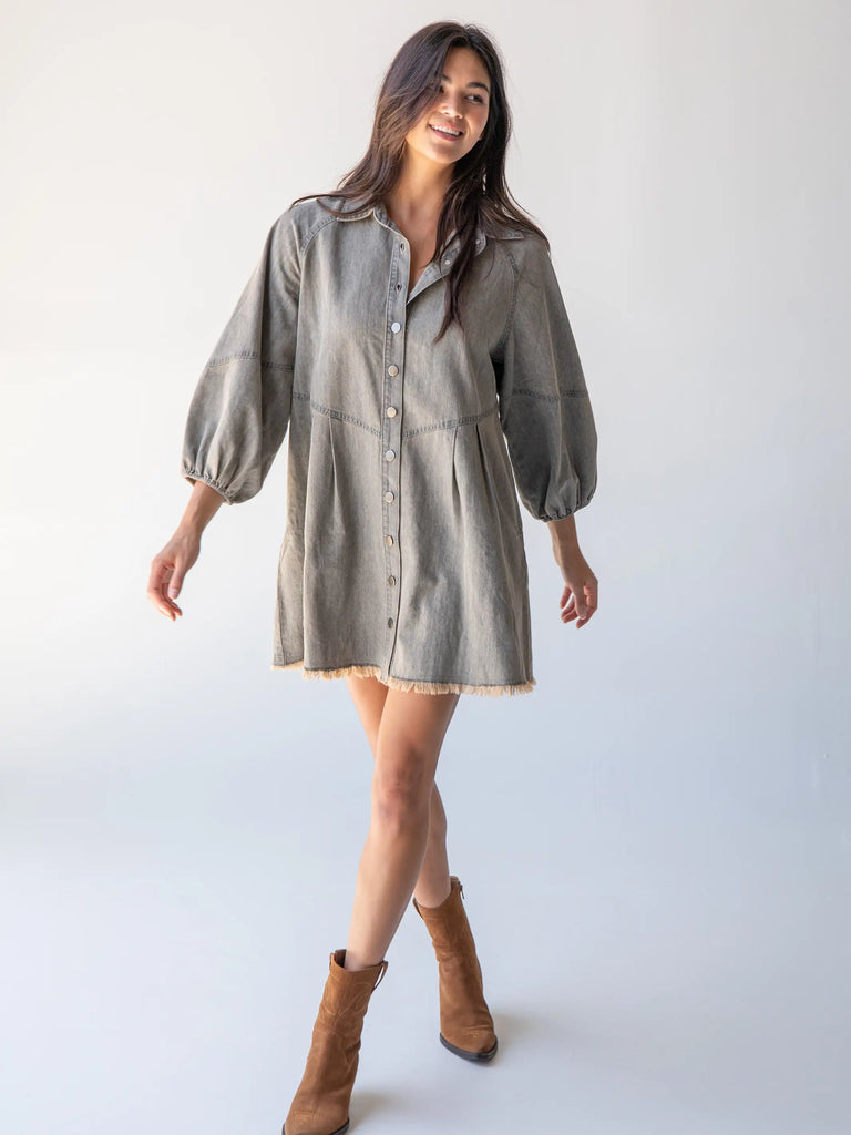 Marissa Chambray Shirt Dress - Stone Grey-view 1
