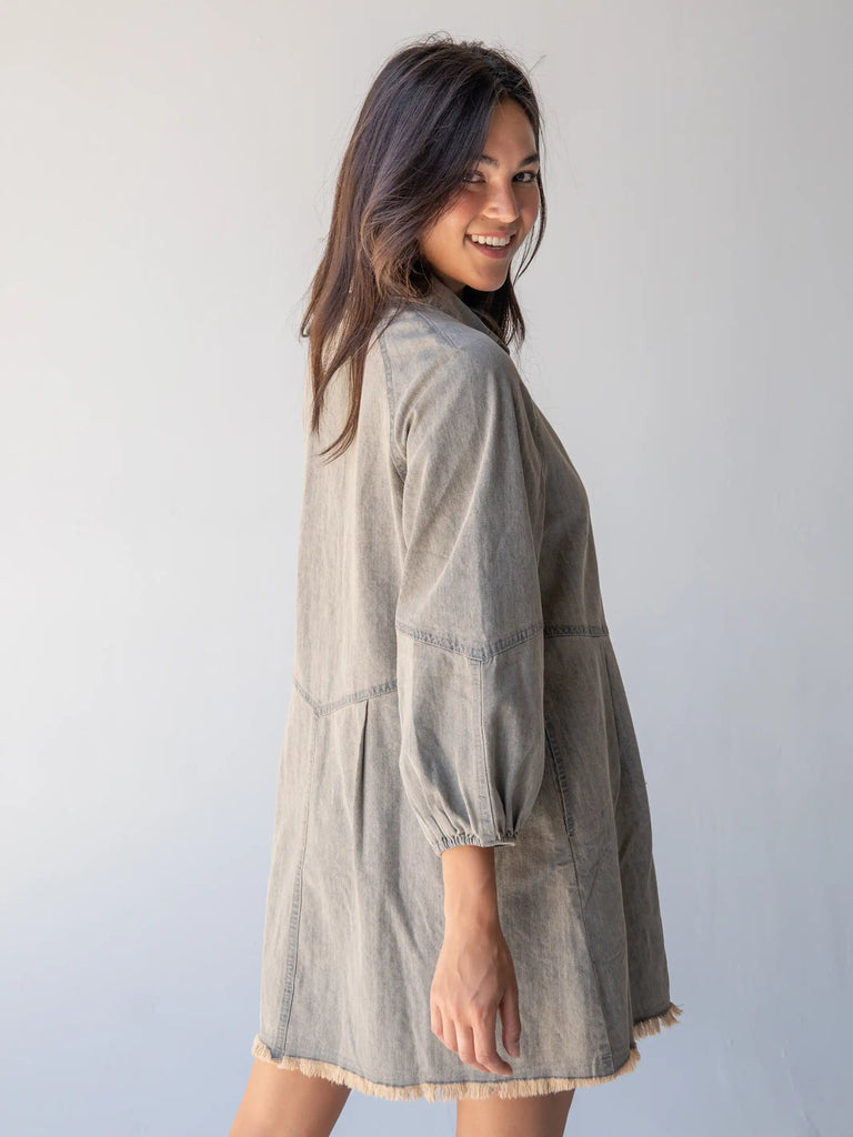 Marissa Chambray Shirt Dress - Stone Grey-view 2