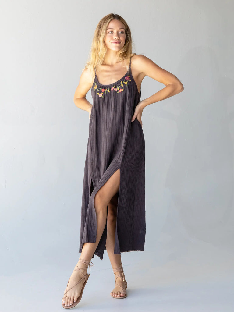 Cosette Embroidered Maxi Dress - Charcoal-view 1