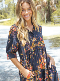 Rebecca Tiered Dress - Black Red Bouquets-view 1