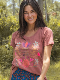 Boho Tee Shirt - Rust Folk Flower-view 1