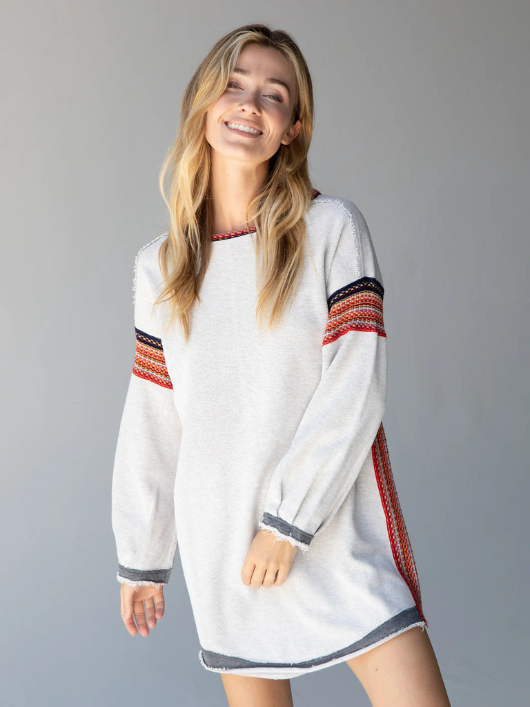 Knit Trim Sweatshirt Dress - Heather Grey-view 4