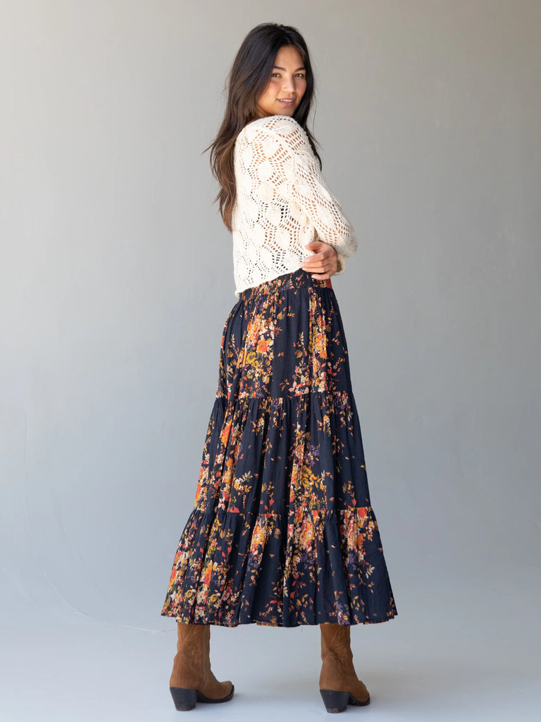 Hanna Convertible Maxi Skirt - Navy Red Bouquets-view 3